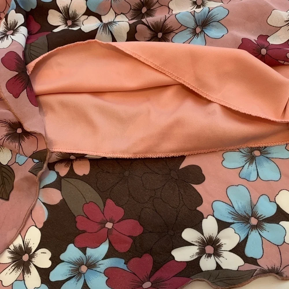 PANTOLOGY  Belted Floral print skirt rose burgundy brown blue fall spring summer - Picture 9 of 9